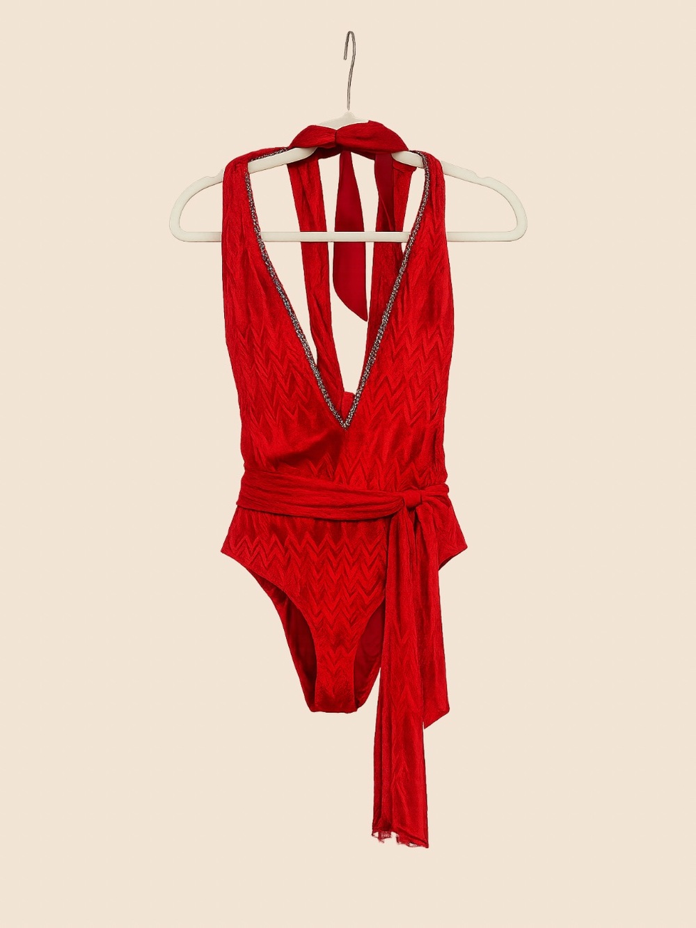 Missoni Mare Chevron Halter One Piece with Beaded Trim